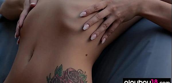  Skinny blonde teen pornstar Elsa Jean reveals her tiny tits outdoor